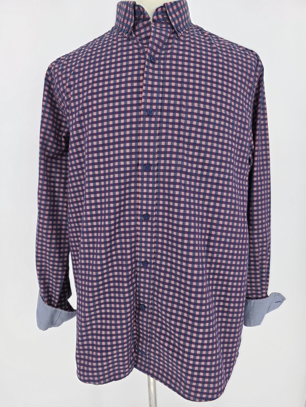 Johnston & Murphy Button Down Shirt Large Pink Blue Check 100% Cotton